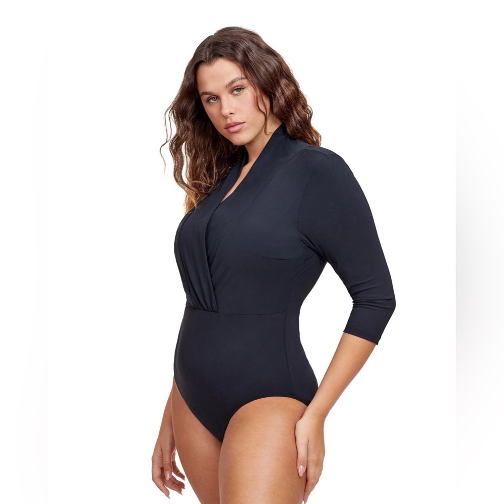 GOTTEX MODEST V-NECK SURPLICE ONE PIECE SWIMSUIT - Picture 3 of 6